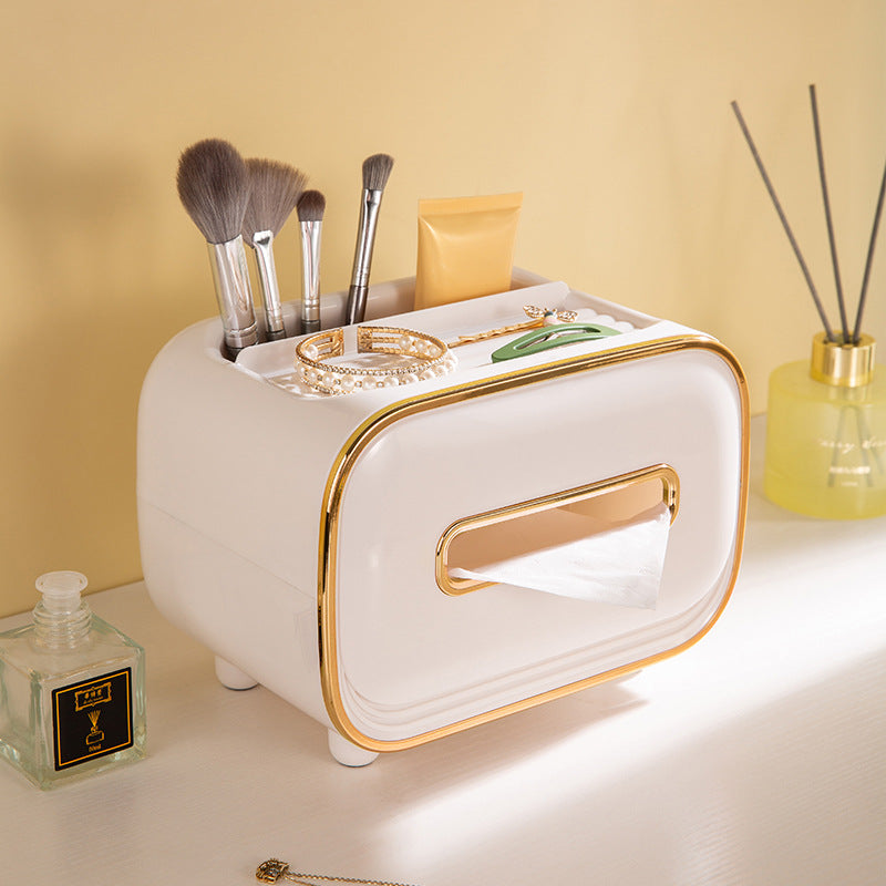NNEDSZ White PET Luxury Tissue Box - Multifunctional Desktop Paper Towel Organizer for Home and Living Room